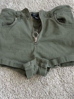 Forever 21 Olive Green High-Waist Ring-Zip Shorts
